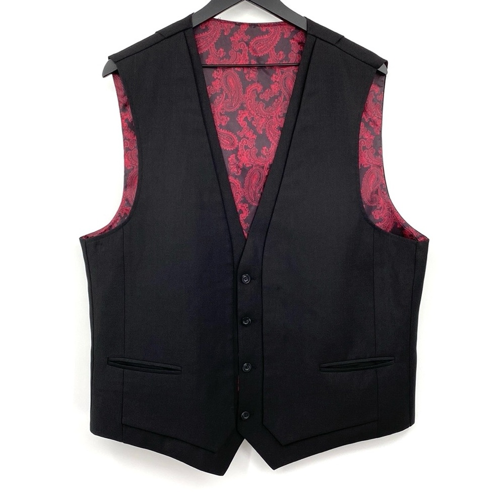 Vintage Gothic Vest Waistcoat Mens L/XL Black Red Print Button Up Halloween Goth